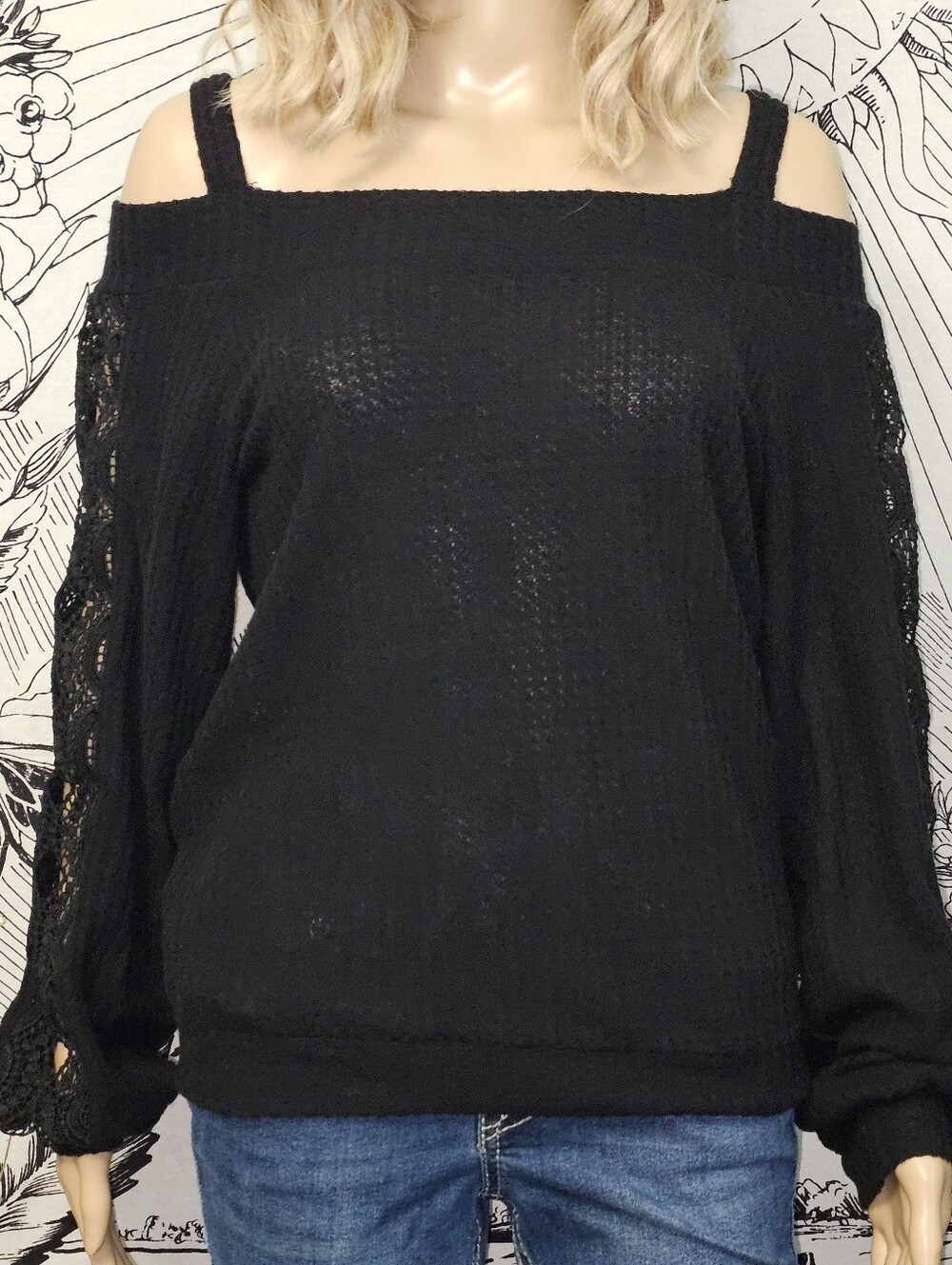 NWT Almost Famous Black Cold-Shoulder Knit Sweater Sz XL